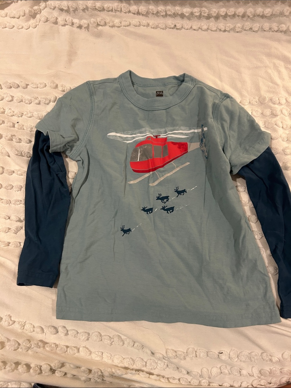Tea Collection Light Blue Layered-Look Tee with Red Helicopter & Navy Sleeves